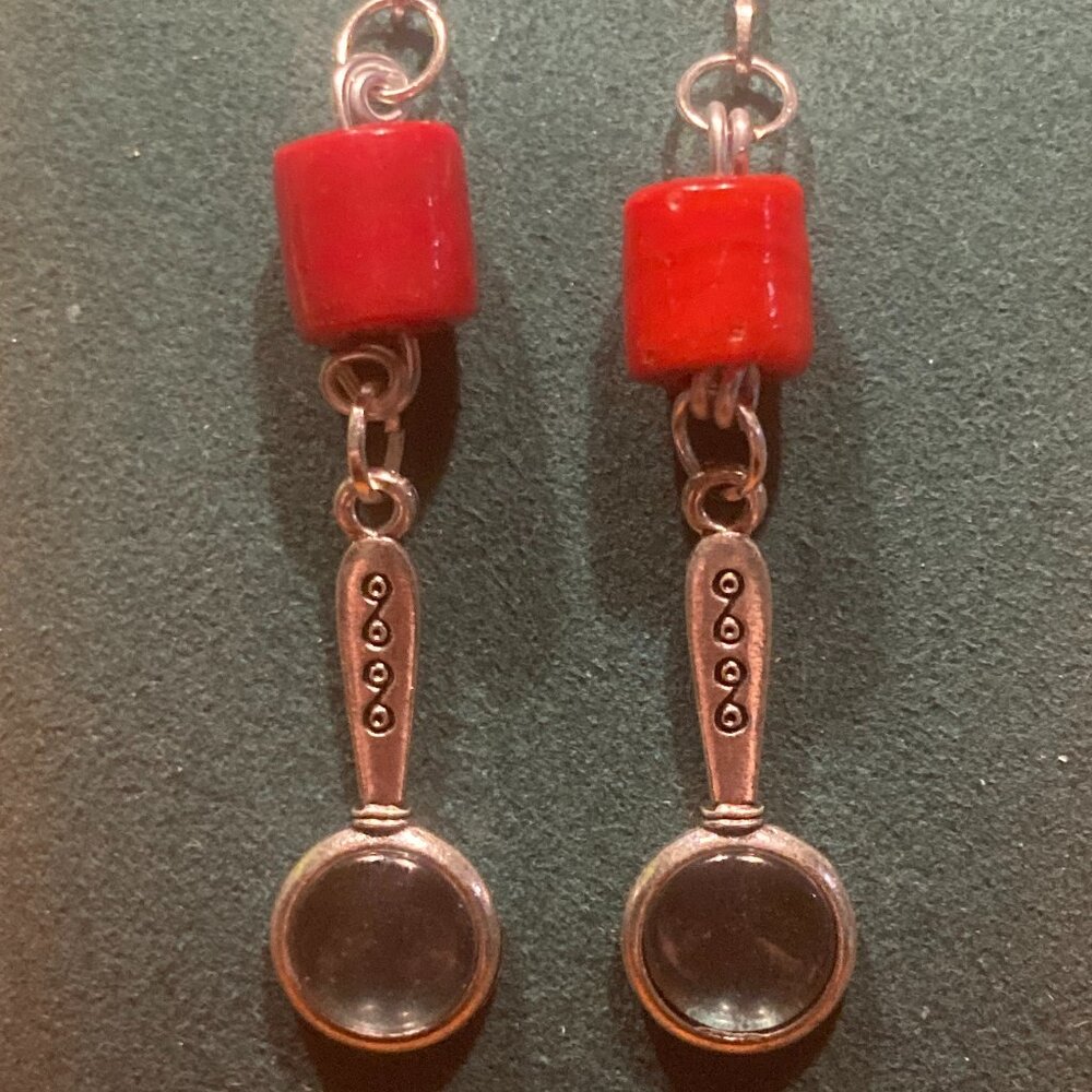 Handmade Coral Magnifying Glass Earrings